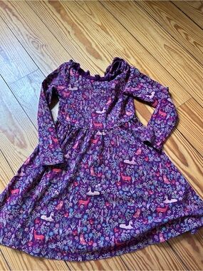 Tea Collection Purple Woodland Animal Print Long Sleeve Dress